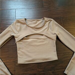Abercrombie & Fitch Taupe Long-Sleeve Cutout Crop Top